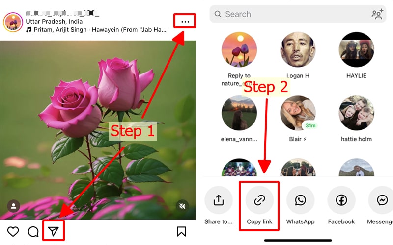 Copy Instagram link on Android